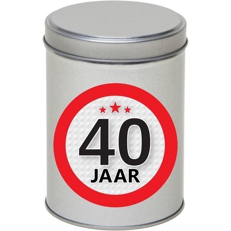 Gift silver round storage tin 40 years 13 cm