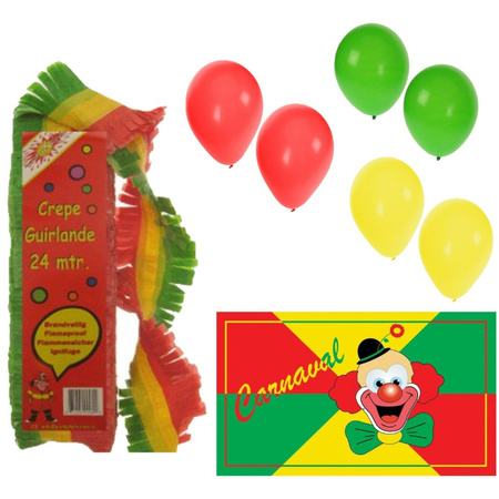 Carnaval decoration set - 150x balloons/1x large flag/3x paper guirlandes