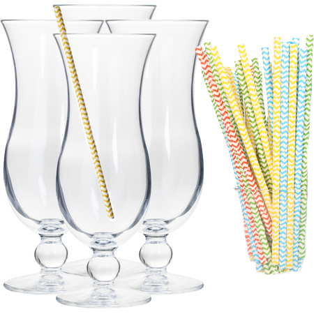 Cocktail set with 4x cocktail glasses and 100x straws