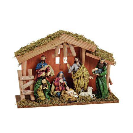 Complete kerststal - inclusief kerstbeelden - 30 x 21 x 10 cm - hout