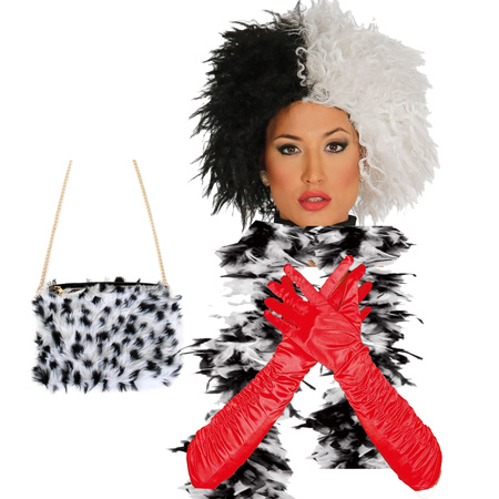 Cruel lady accessoire set - 4 pieces - Dalmatian villain - wig and accessoires