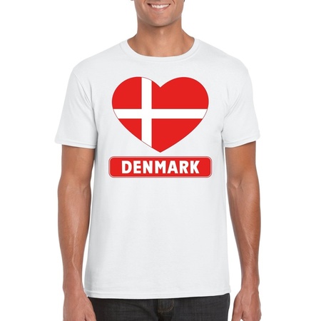 Denemarken hart vlag t-shirt wit heren