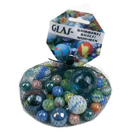 Marbles in net 158 pieces with canvas tote bag