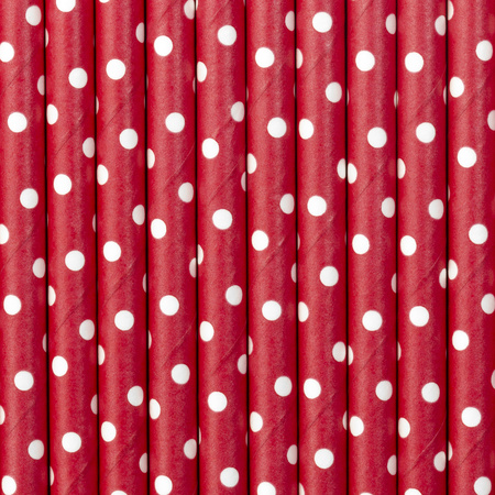 Drinkrietjes - papier - 10x - rood/wit polkadots - 19,5 cm - rietjes