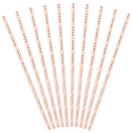 Drinkrietjes - papier - 10x - roze/goud strepen - 19,5 cm - rietjes