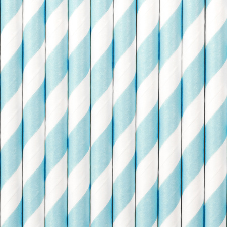 Drinkrietjes - papier - 10x - strepen wit/blauw - 19,5 cm - rietjes