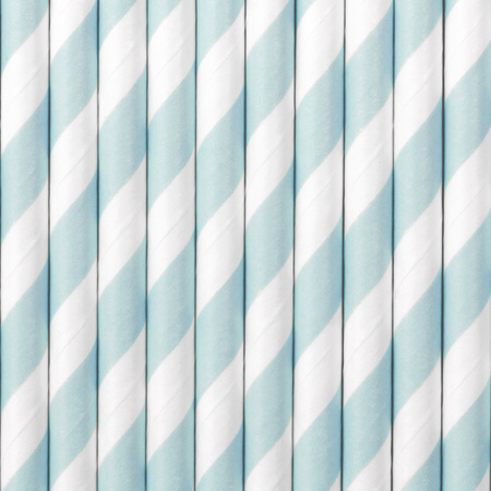 Drinkrietjes - papier - 10x - wit/lichtblauw strepen - 19,5 cm - rietjes