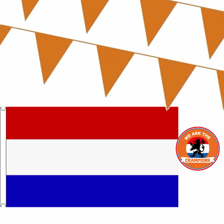 Ek oranje straat/ huis versiering pakket met oa 1x Nederland vlag, 200 meter oranje vlaggenlijnen