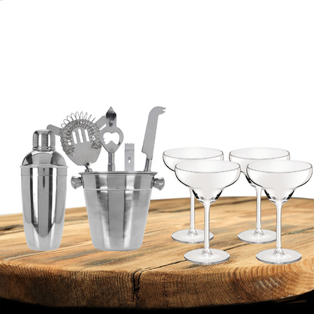Excellent Houseware cocktails making set 6-parts with 4x Margarita glasses