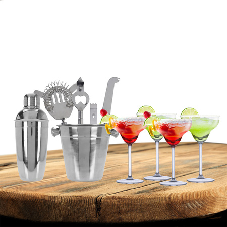 Excellent Houseware cocktails making set 6-parts with 4x Margarita glasses