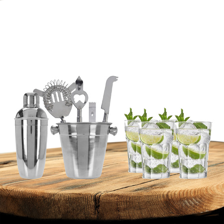 Excellent Houseware cocktails making set 6-parts with 4x Mojito glasses