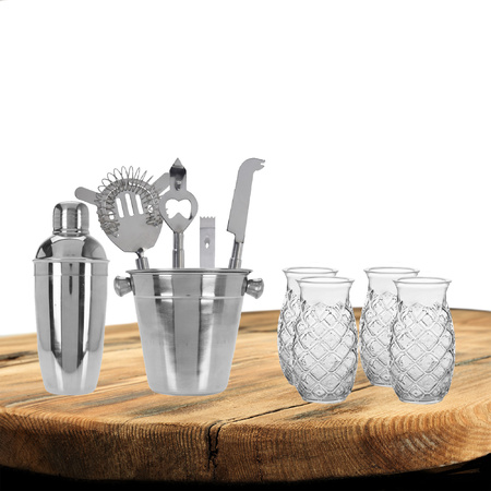 Excellent Houseware cocktails making set 6-parts with 4x Pina Colada glasses