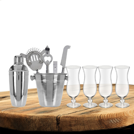 Excellent Houseware cocktails making set 6-parts with 4x Pina Colada glasses