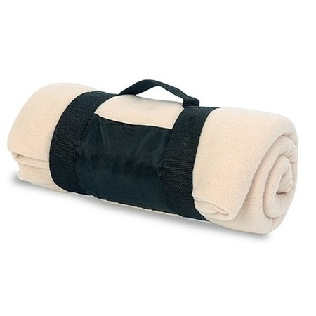Fleece blanket/plaid beige with removable handle 160 x 130 
