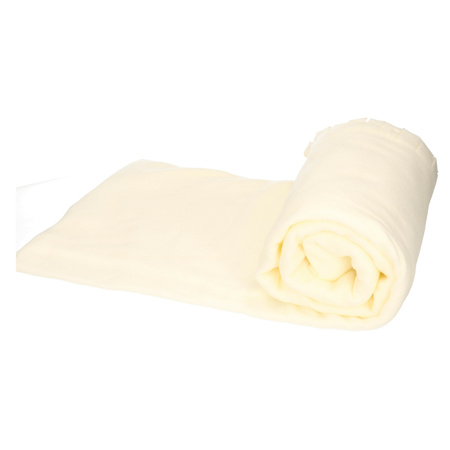 Fleece blanket/plaid with fringes off white 130 x 170 cm