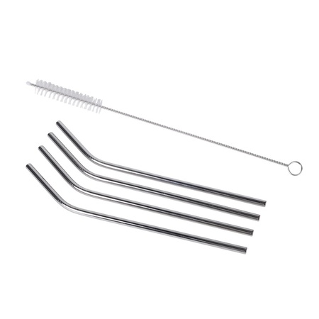 Curved straws stainless steel 4 pieces with cleaning brush
