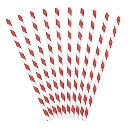 10x Striped straws red and white