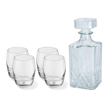 Glass whisky/water decanter 900 ml crystal with 4x luxery whisky glasses 360 ml
