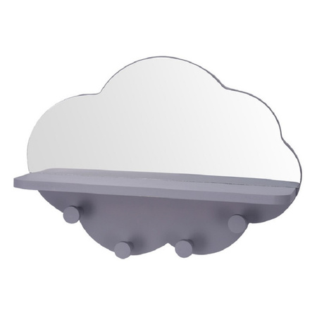 Grijze kapstok met spiegel wolk vorm 39 cm kinderkamer accessoires