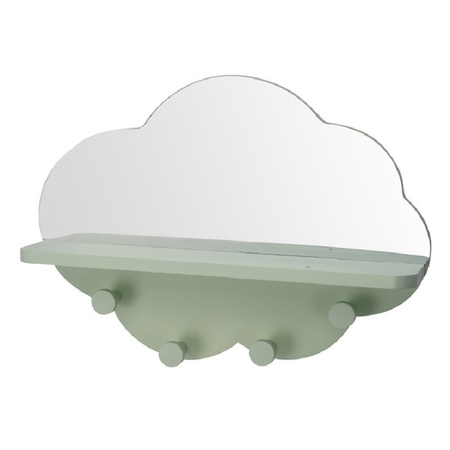 Groene kapstok met spiegel wolk vorm 39 cm kinderkamer accessoires