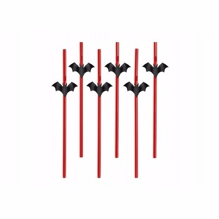 Red straws with black bats 6 pieces