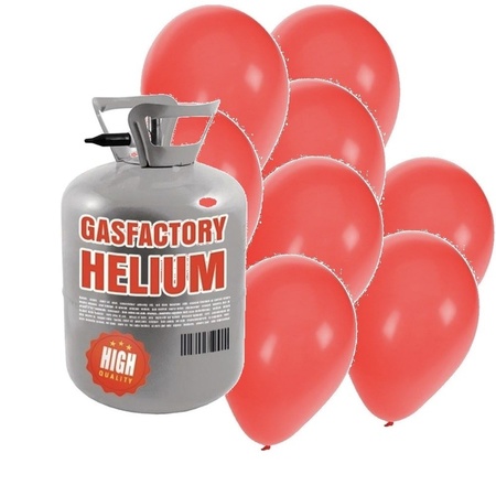Helium tank with 50 red balloons