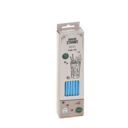 50x Reusable plastic straws blue/white 22 cm