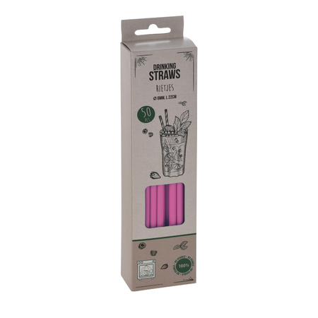 50x Reusable plastic straws pink 22 cm