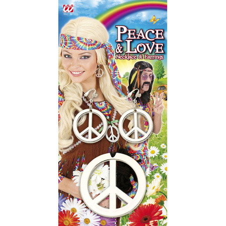 Toppers - Hippie Flower Power Sixties verkleed sieraden met blauwe party bril