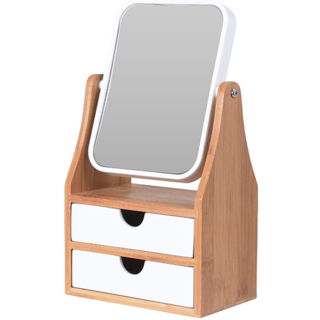 Wood make-up mirror square doublesided with drawers 17 x 27 cm