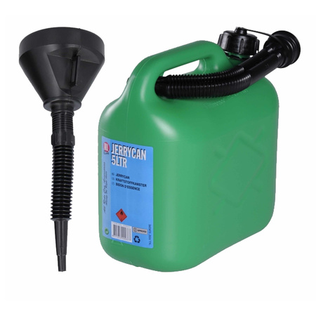 Jerrycan groen voor brandstof van 5 liter met een handige grote trechter