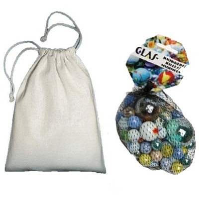 Marbles in net 158 pieces with canvas tote bag
