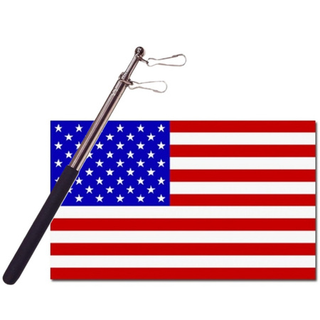 Landen vlag Amerika/USA - 90 x 150 cm - met compacte draagbare telescoop vlaggenstok - supporters