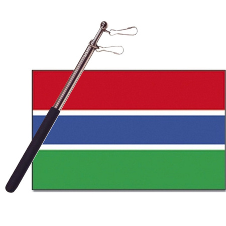 Country flag Gambia - 90 x 150 cm - with compact telescoop stick - waveflags for supporters