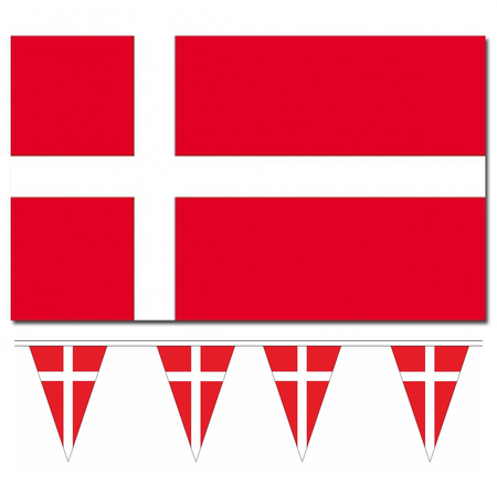 Landen vlaggen versiering set - Denemarken - Vlag 90 x 150 cm en vlaggenlijn 5 meter