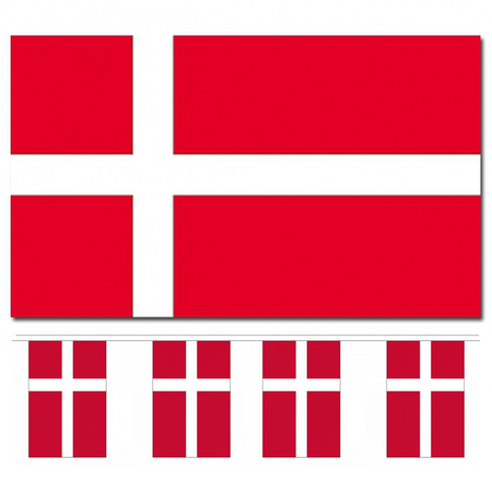 Country flags deco set - Denmark - Flag 90 x 150 cm and guirlande 9 meters