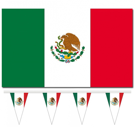 Landen vlaggen versiering set - Mexico - Vlag 90 x 150 cm en vlaggenlijn 5 meter