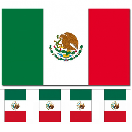 Landen vlaggen versiering set - Mexico - Vlag 90 x 150 cm en vlaggenlijn 9 meter