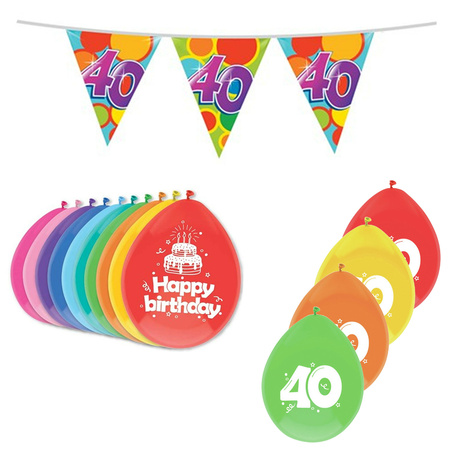 Leeftijd verjaardag thema 40 jaar pakket ballonnen/vlaggetjes