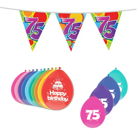 Leeftijd verjaardag thema 75 jaar pakket ballonnen/vlaggetjes