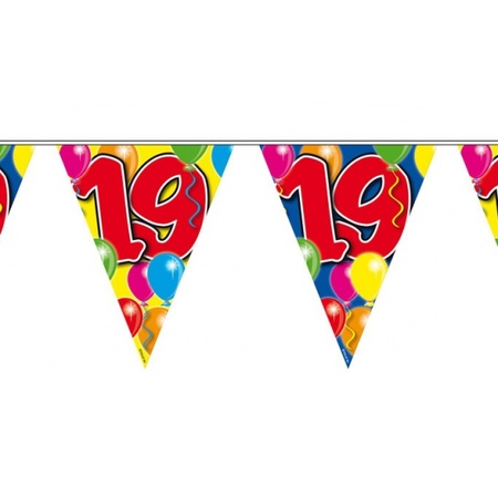 Birthday deco set 19 years 50x balloons and 2x bunting flags 10 meters