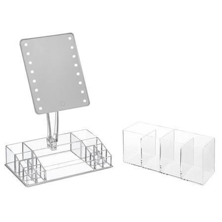 Make-up organizer with 4x compartments 22 x 9,5 x 7 cm and a LED mirror set