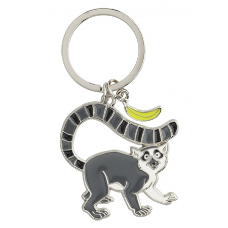 Metal ring tailed lemur monkey key ring 5 cm