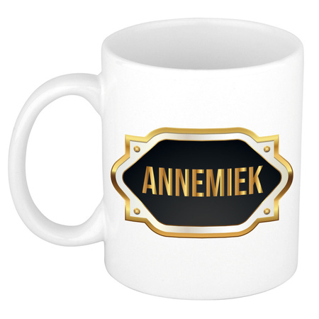 Name mug Annemiek with golden emblem 300 ml