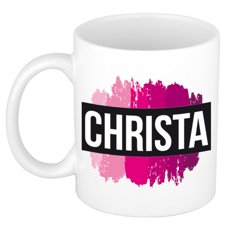 Name mug Christa  with pink paint marks  300 ml