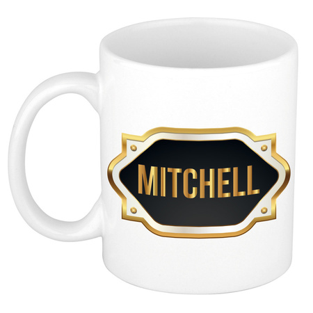 Name mug Mitchell with golden emblem 300 ml