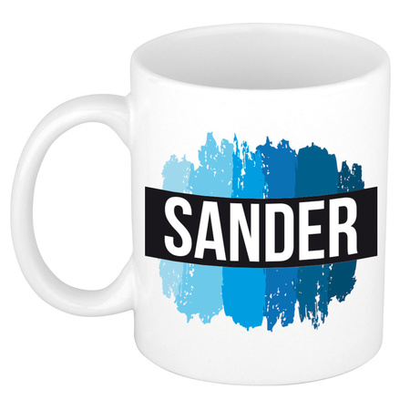 Name mug Sander with blue paint marks  300 ml