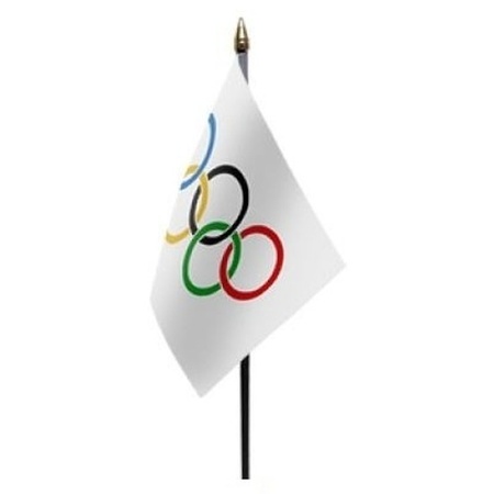 Olympic Games mini flag on pole 10 x 15 cm