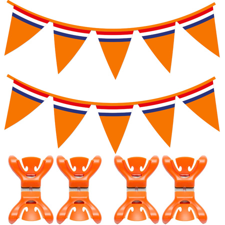 Oranje vlaggetjes/vlaggenlijn met slingerklemmen voor binnen - 10m