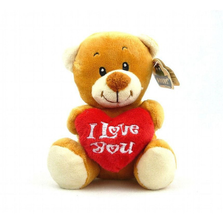 Plush I love you brown bear cuddle toy 14 cm